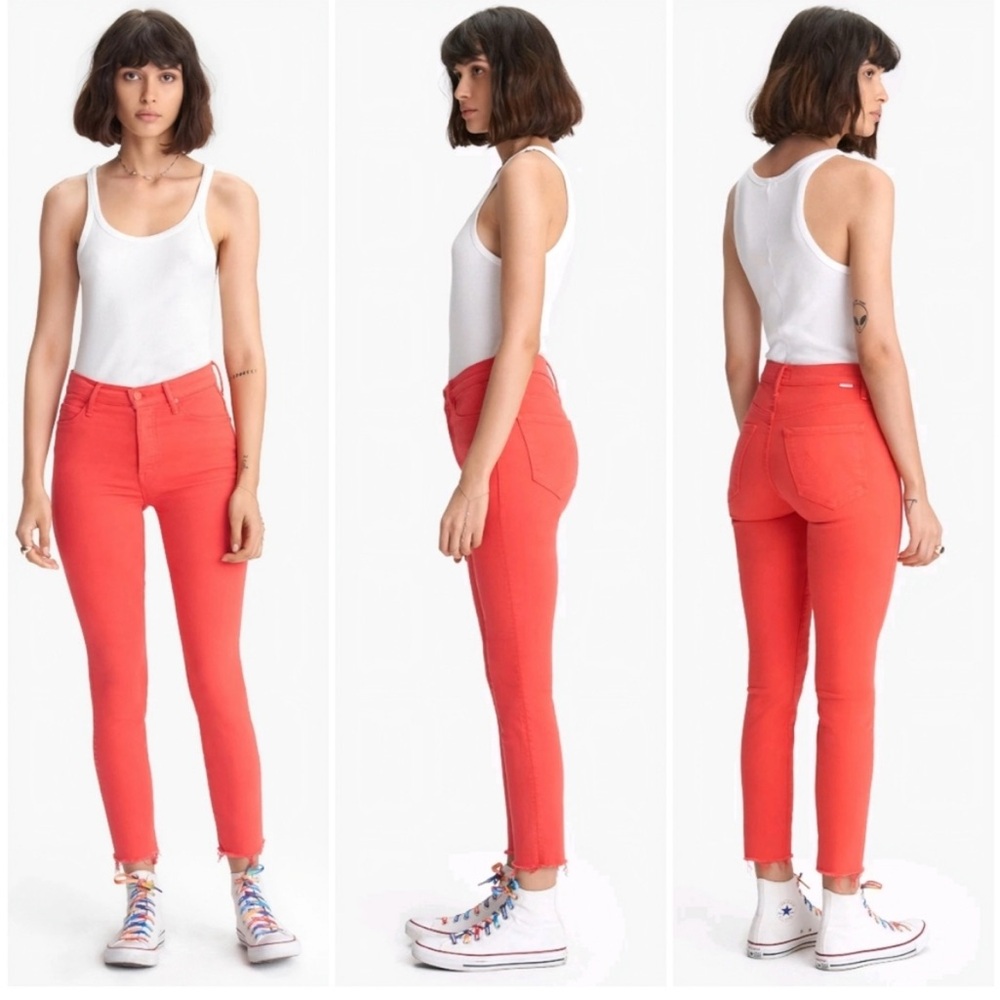 MOTHER The Stunner Ankle Fray Tomato Red Jeans, 28